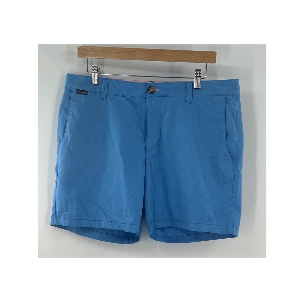 Columbia PFG Performance Fishing Gear Shorts Mens 34 Blue Flat Front Outdoor